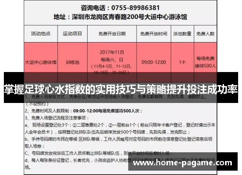 掌握足球心水指数的实用技巧与策略提升投注成功率