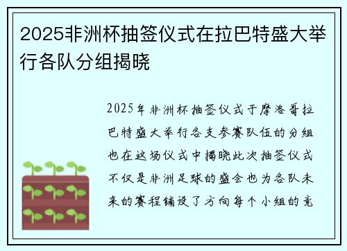 2025非洲杯抽签仪式在拉巴特盛大举行各队分组揭晓